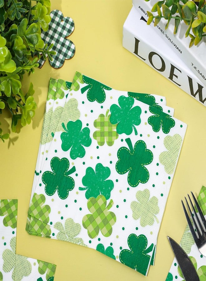 FYSUIMU 50 Pcs St. Patrick's Day Shamrock Paper Napkins Plaid Clover Dot Disposable Napkins Green Luncheon Dinner Napkins for Irish Holiday Party Table Supplies - Image 3